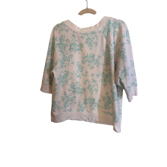 Fashion Bug Lightweight Sweatshirt XL White Mint Floral 3/4 Sleeve Cottagecore - Picture 2 of 9